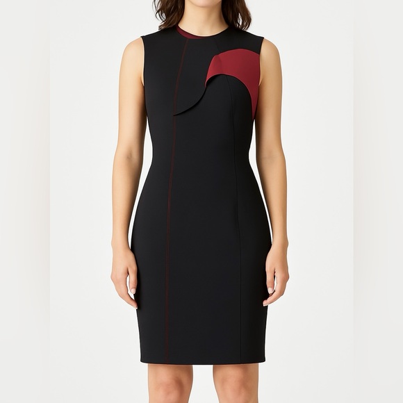 Acne Studios Alix Cut Neo Scuba Midi Dress Black Burgundy Bodycon Size 38 6 S - Picture 1 of 9